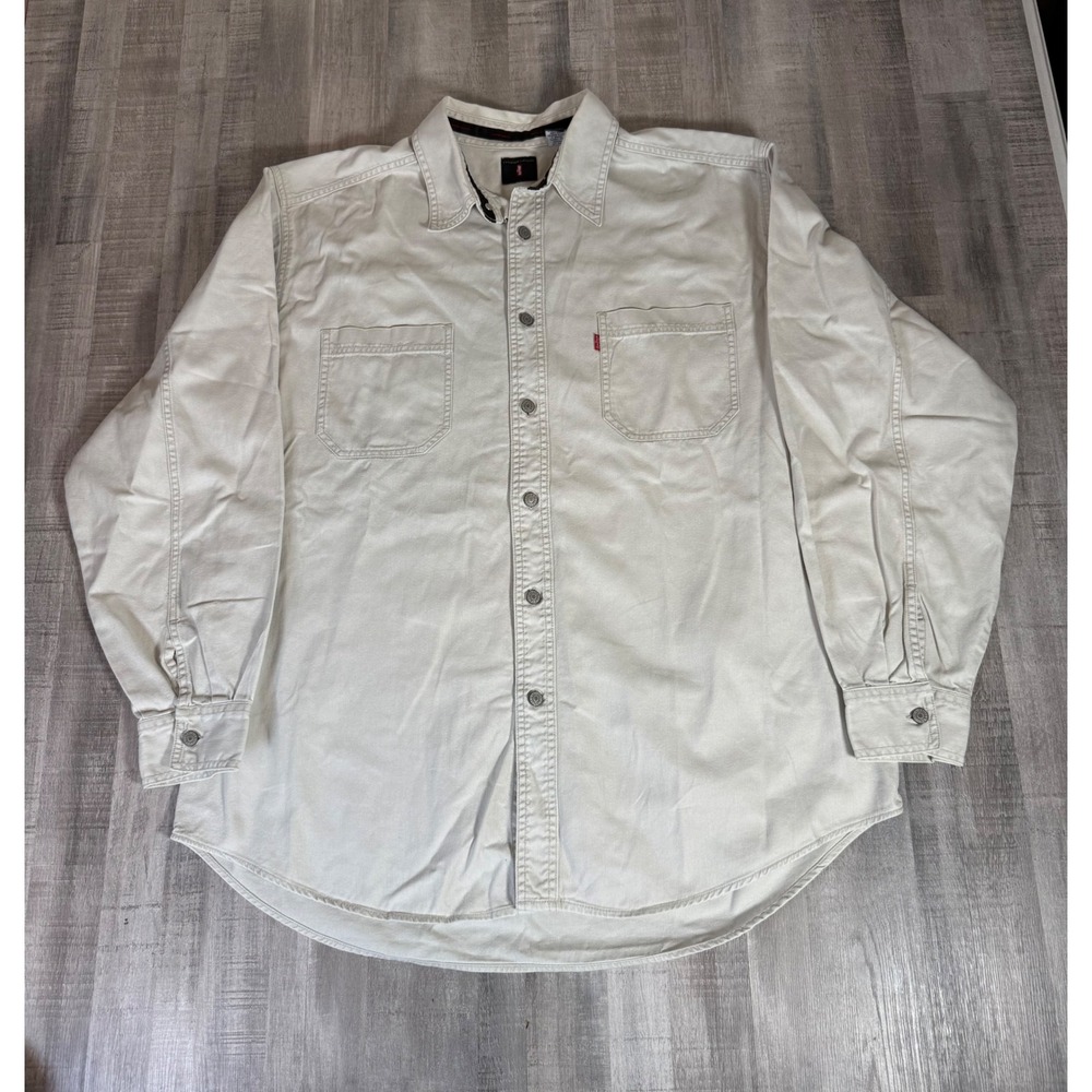 Levis Red Tab Jeans Mens Large White Denim Workwear Metal Button Up Shirt L